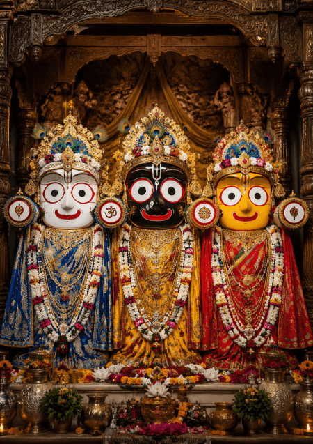 Divine Lord Jagannath, Balabhadra and Subhadra Temple Portrait HD