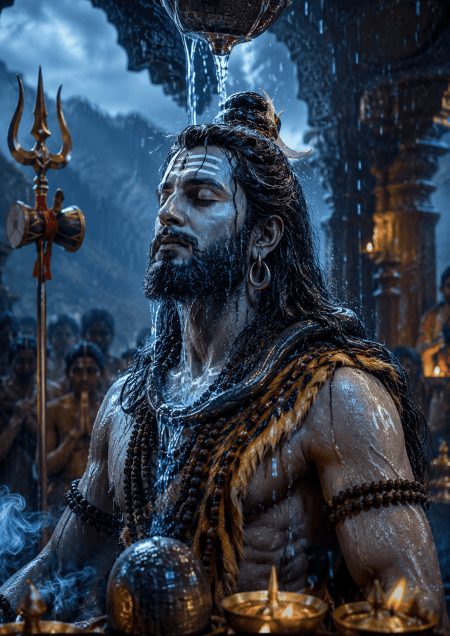 Mahadev Receiving Jalabhishek 4K Wallpaper